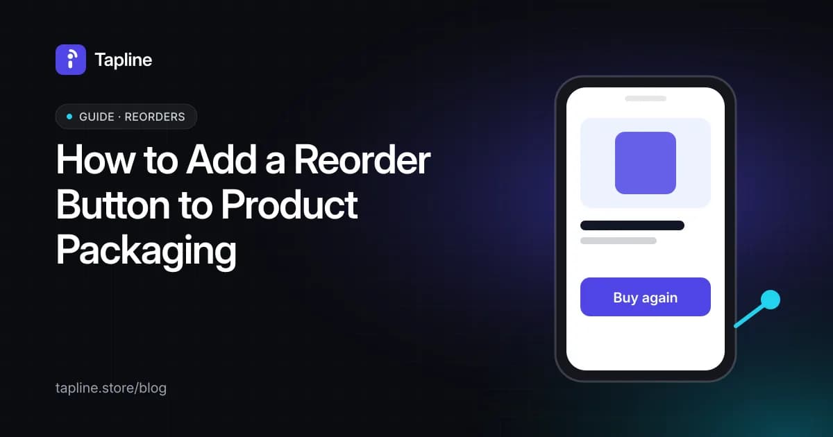 Phone showing a Buy again reorder button opened from a QR code on product packaging