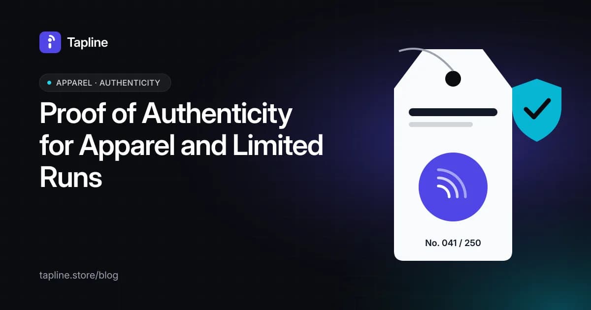 Apparel hang tag with an NFC authenticity chip, verified badge and limited-run number